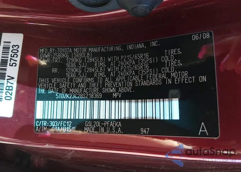 2008 Toyota Sienna Le from USA, damaged, VIN 5TDZK23C28S218369